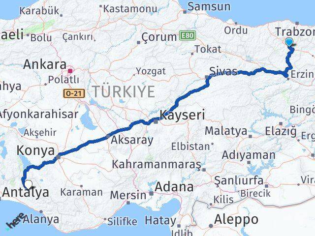 Gümüşhane İbradı Antalya Arası Kaç Km - Yol Haritası