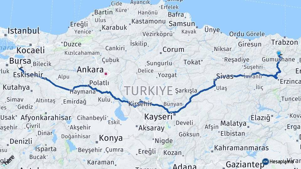 Gümüşhane İnegöl Arası Kaç Km - Yol Tarifi