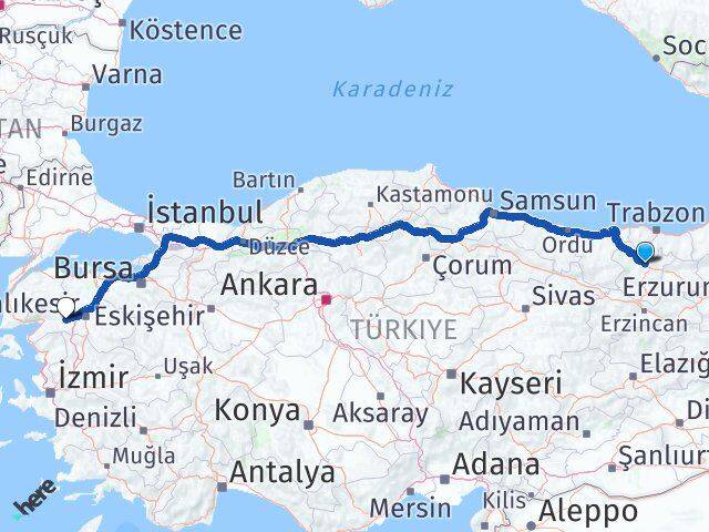 Gümüşhane İvrindi Balıkesir Arası Kaç Km - Yol Haritası