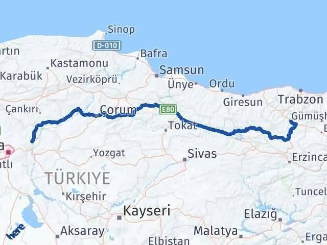 Gümüşhane Kalecik Ankara Arası Kaç Km - Yol Haritası