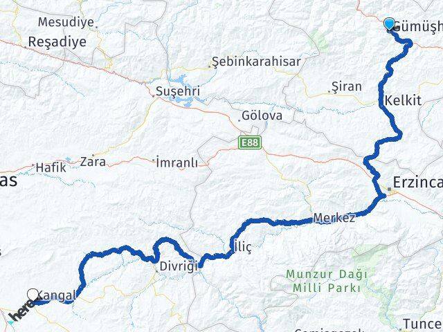 Gümüşhane Kangal Sivas Arası Kaç Km - Yol Haritası