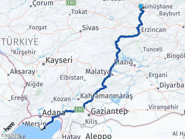 Gümüşhane Karataş Adana Arası Kaç Km - Yol Haritası