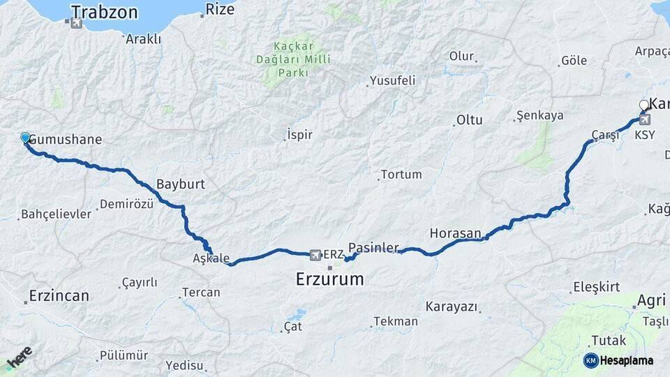 Gümüşhane Kars Arası Kaç Km - Yol Haritası