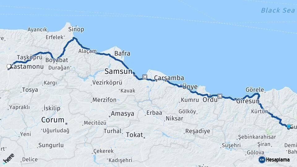 Gümüşhane Kastamonu Arası Kaç Km - Yol Haritası