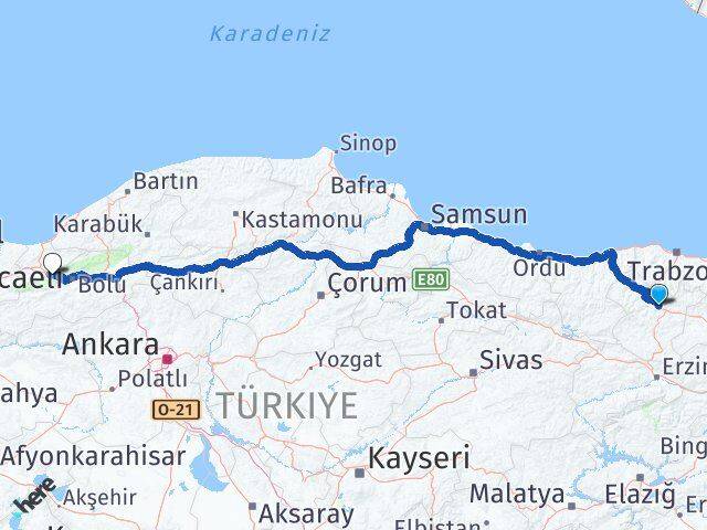 Gümüşhane Kaynaşlı Düzce Arası Kaç Km - Yol Haritası