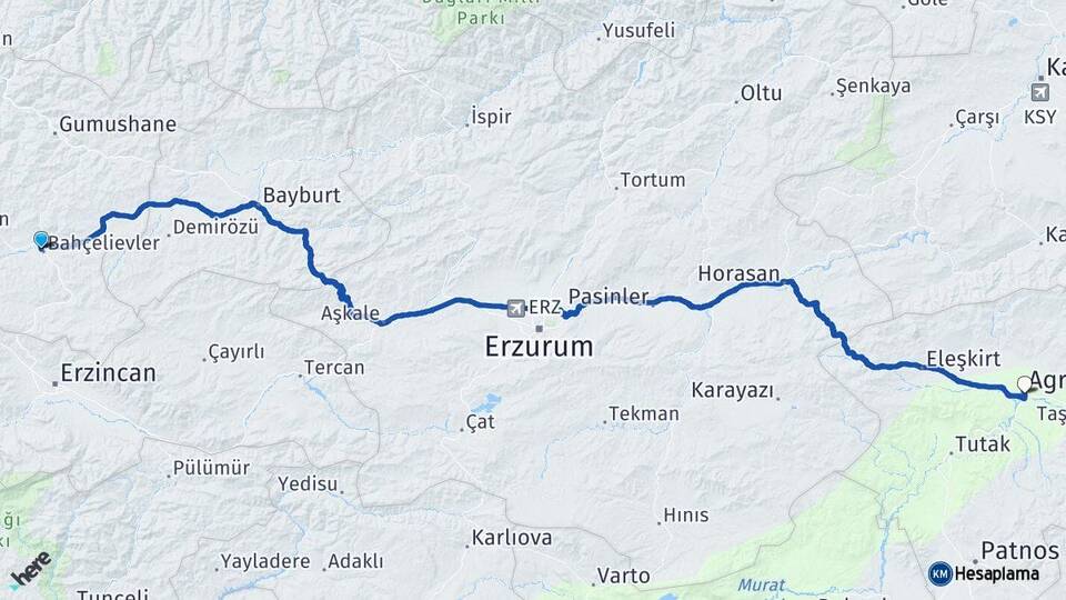Gümüşhane Kelkit Ağrı Arası Kaç Km - Yol Haritası