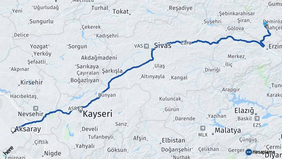 Gümüşhane Kelkit Aksaray Arası Kaç Km - Yol Haritası