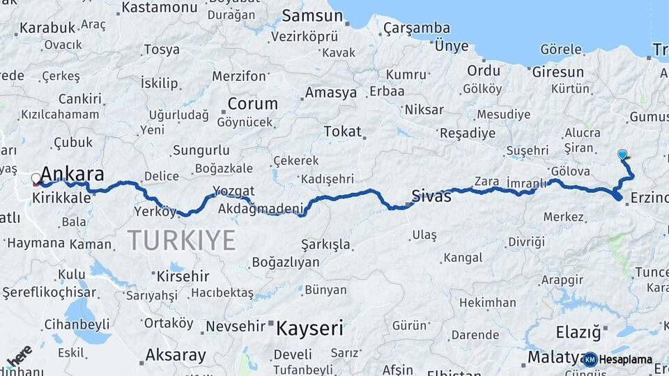 Gümüşhane Kelkit Ankara Arası Kaç Km - Yol Haritası