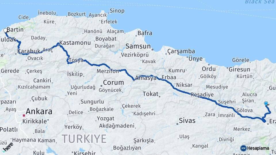 Gümüşhane Kelkit Bartın Arası Kaç Km - Yol Haritası