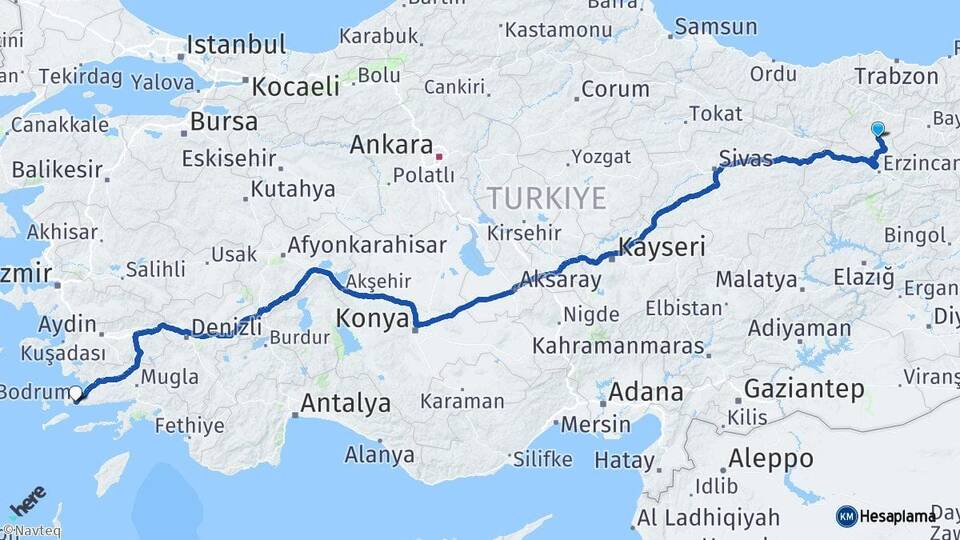 Gümüşhane Kelkit Bodrum Muğla Arası Kaç Km - Yol Haritası