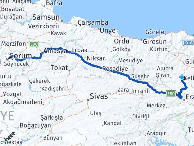 Gümüşhane Kelkit Çorum Arası Kaç Km - Yol Haritası