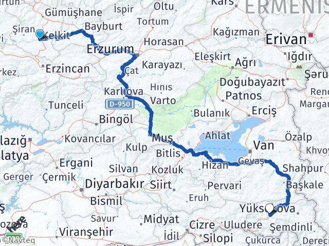 Gümüşhane Kelkit Hakkari Arası Kaç Km - Yol Haritası