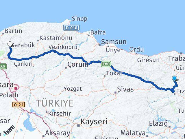 Gümüşhane Kelkit Karabük Arası Kaç Km - Yol Haritası
