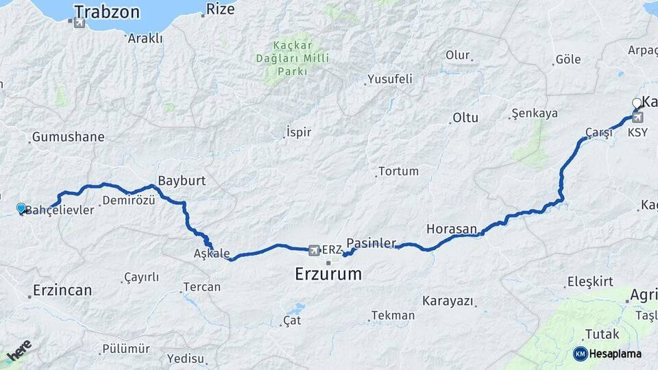 Gümüşhane Kelkit Kars Arası Kaç Km - Yol Haritası