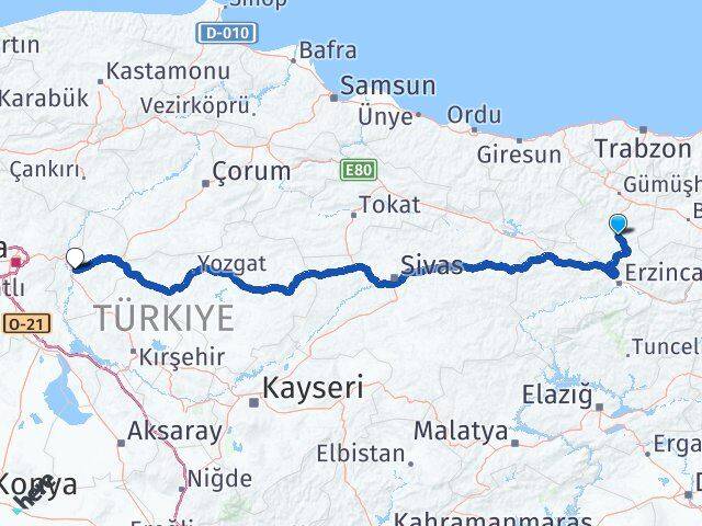 Gümüşhane Kelkit Kırıkkale Arası Kaç Km - Yol Haritası
