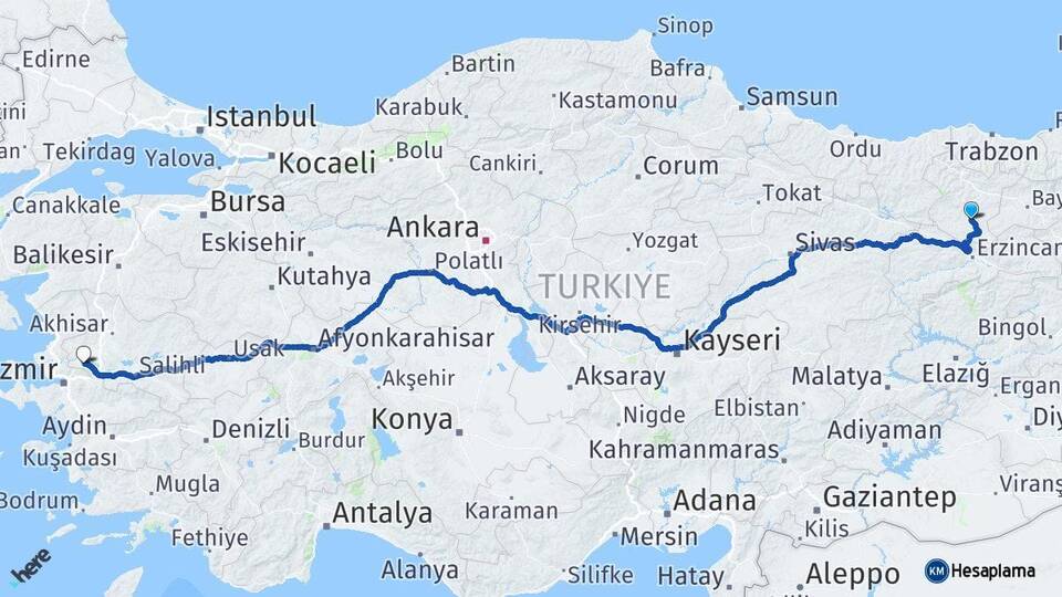Gümüşhane Kelkit Manisa Arası Kaç Km - Yol Haritası