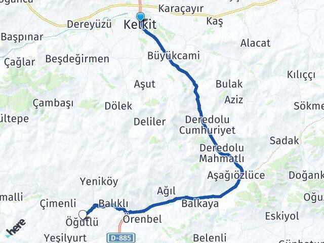Gümüşhane Kelkit Öğütlü Kelkit Arası Kaç Km - Yol Haritası
