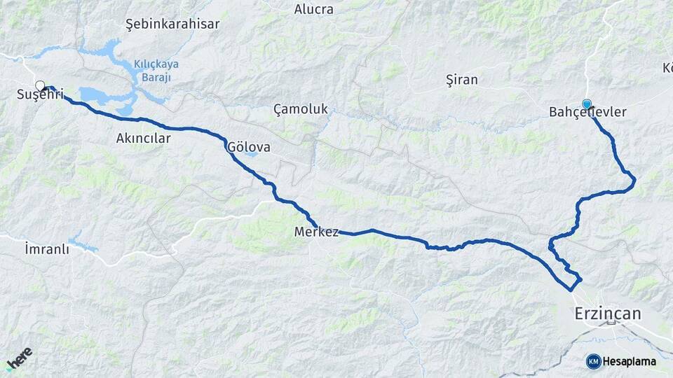 Gümüşhane Kelkit Suşehri Sivas Arası Kaç Km - Yol Haritası