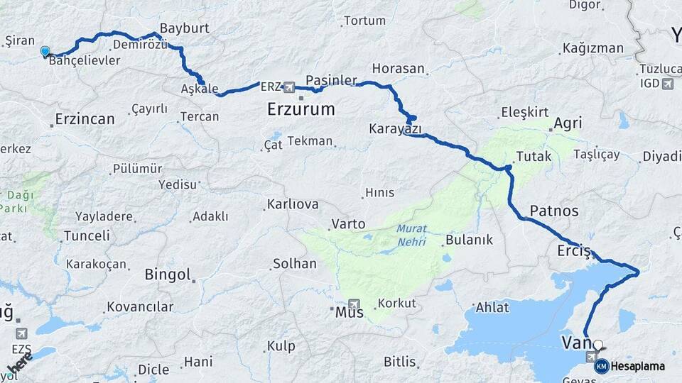 Gümüşhane Kelkit Van Arası Kaç Km - Yol Haritası