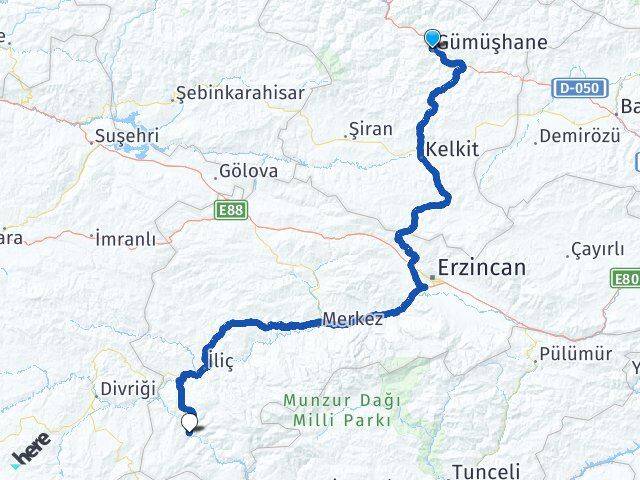 Gümüşhane Kemaliye Erzincan Arası Kaç Km - Yol Haritası