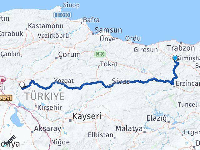 Gümüşhane Keskin Kırıkkale Arası Kaç Km - Yol Haritası