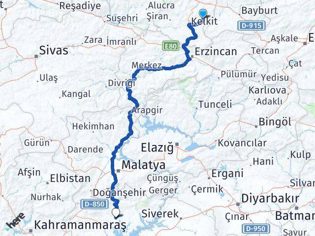 Gümüşhane Köse Adıyaman Arası Kaç Km - Yol Haritası