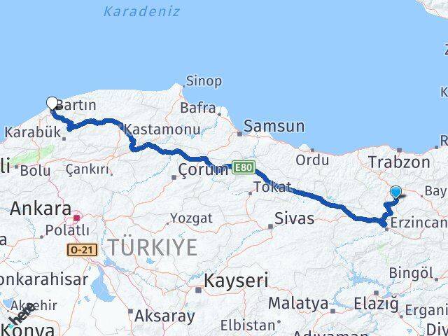 Gümüşhane Köse Bartın Arası Kaç Km - Yol Haritası