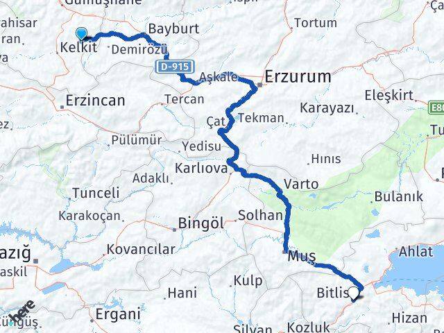 Gümüşhane Köse Bitlis Arası Kaç Km - Yol Haritası