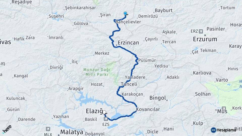 Gümüşhane Köse Elazığ Arası Kaç Km - Yol Haritası