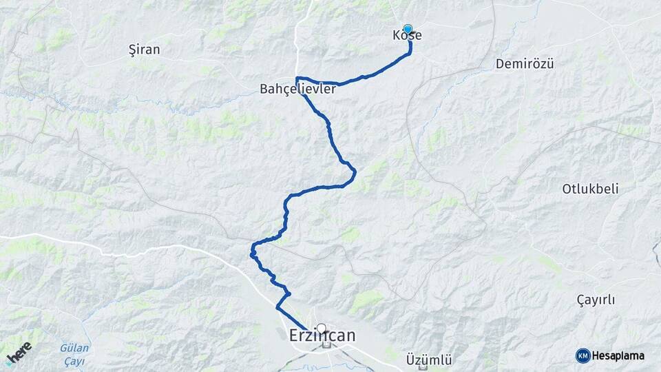 Gümüşhane Köse Erzincan Arası Kaç Km - Yol Haritası