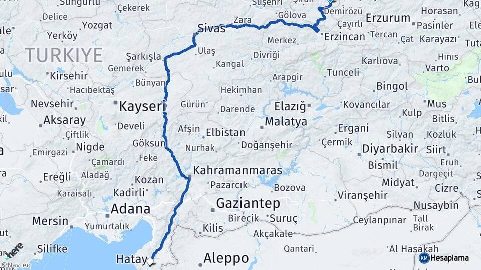 Gümüşhane Köse Hatay Arası Kaç Km - Yol Haritası