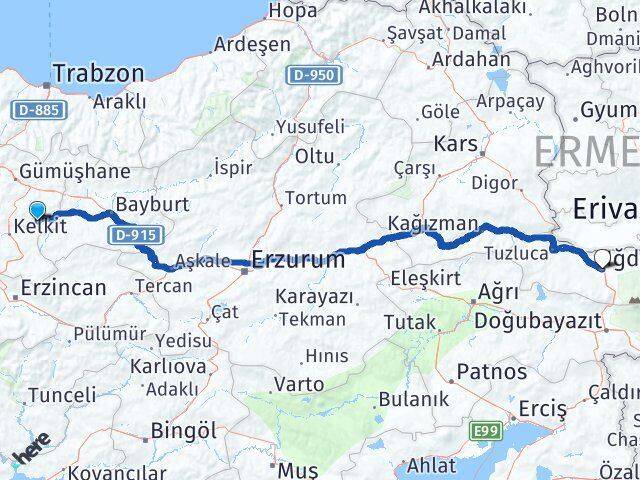 Gümüşhane Köse Iğdır Arası Kaç Km - Yol Haritası