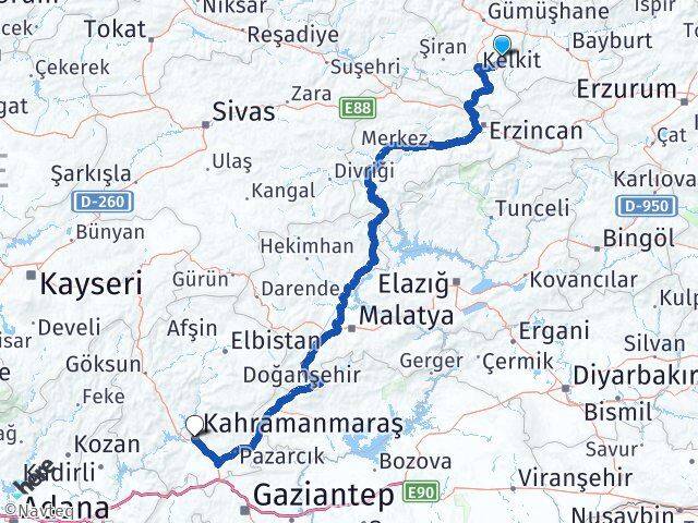 Gümüşhane Köse Kahramanmaraş Arası Kaç Km - Yol Haritası