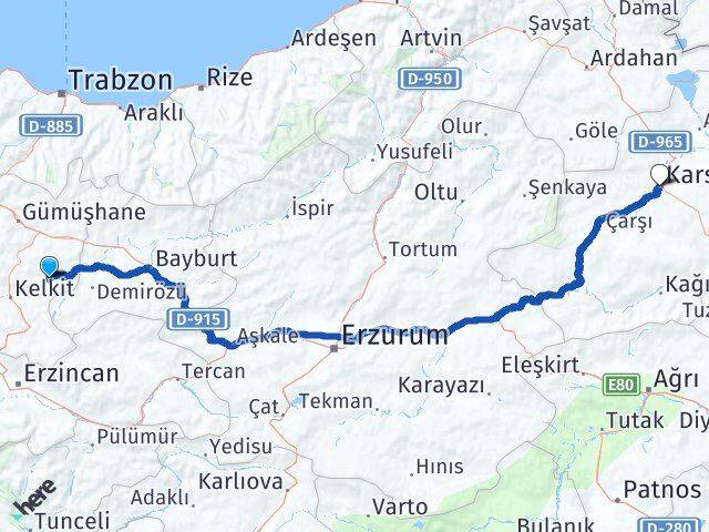 Gümüşhane Köse Kars Arası Kaç Km - Yol Haritası