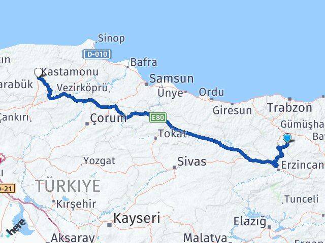 Gümüşhane Köse Kastamonu Arası Kaç Km - Yol Haritası
