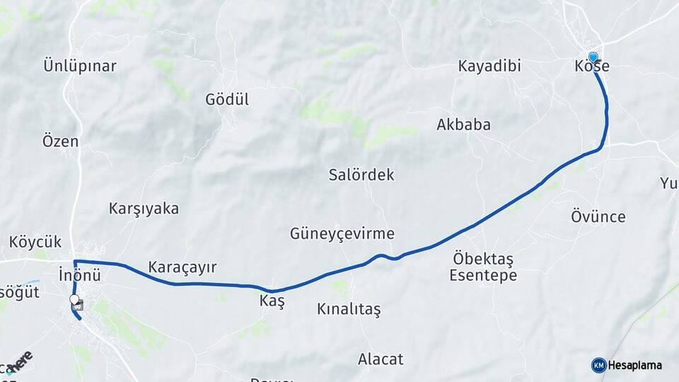 Gümüşhane Köse Kelkit Arası Kaç Km - Yol Haritası