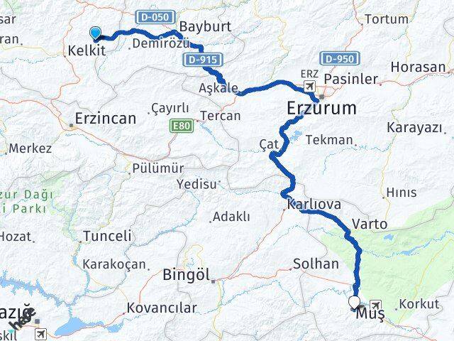 Gümüşhane Köse Muş Arası Kaç Km - Yol Haritası