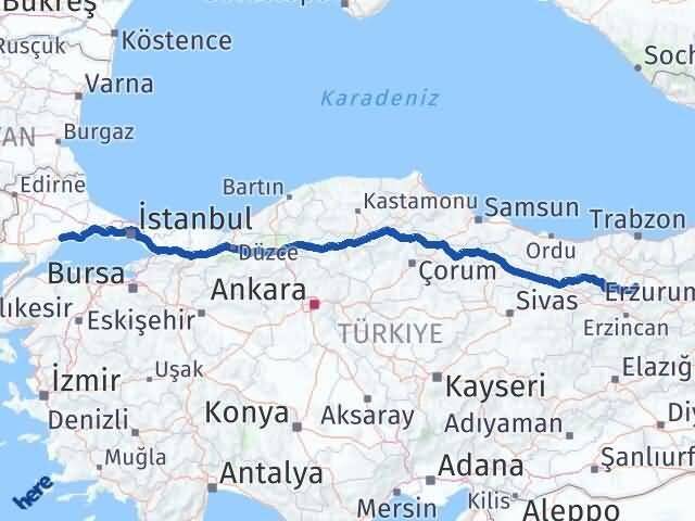 Gümüşhane Köse Tekirdağ Arası Kaç Km - Yol Haritası