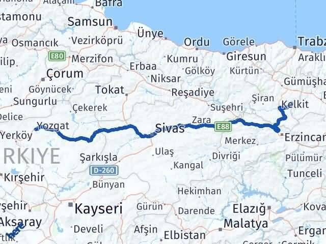 Gümüşhane Köse Yozgat Arası Kaç Km - Yol Haritası