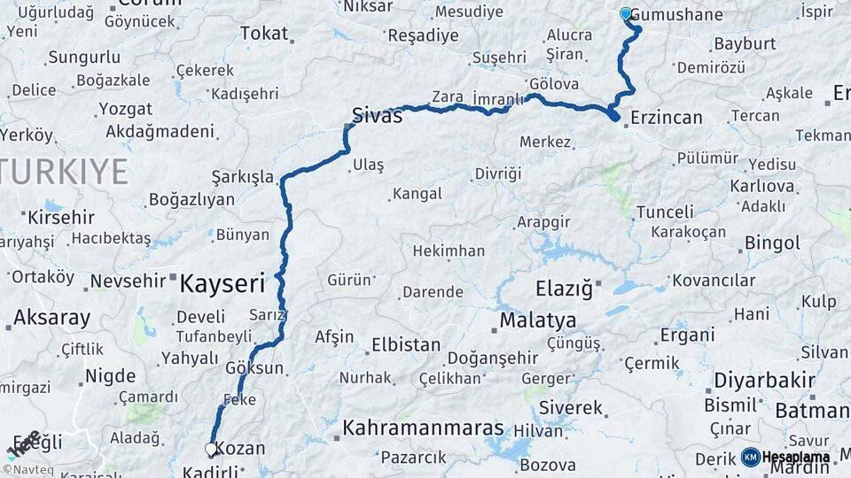Gümüşhane Kozan Arası Kaç Km - Yol Tarifi