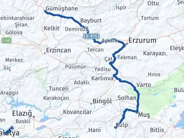 Gümüşhane Kulp Diyarbakır Arası Kaç Km - Yol Haritası