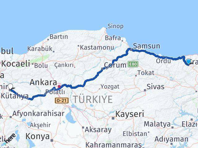 Gümüşhane Kürtün Eskişehir Arası Kaç Km - Yol Haritası