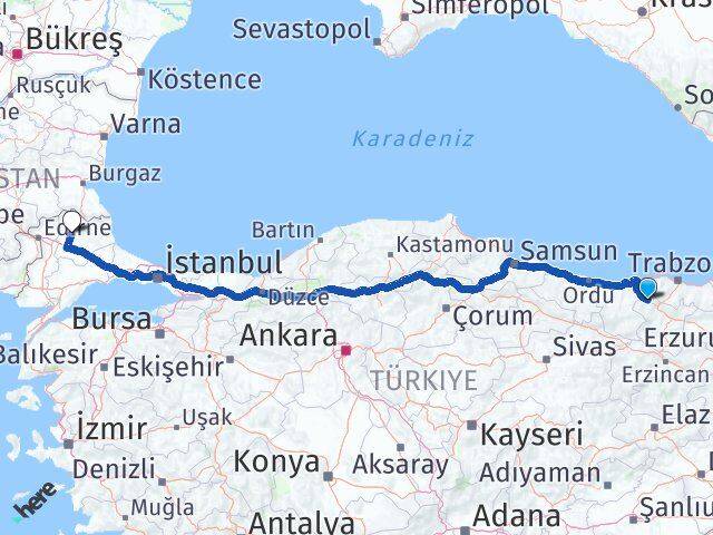 Gümüşhane Kürtün Kırklareli Arası Kaç Km - Yol Haritası