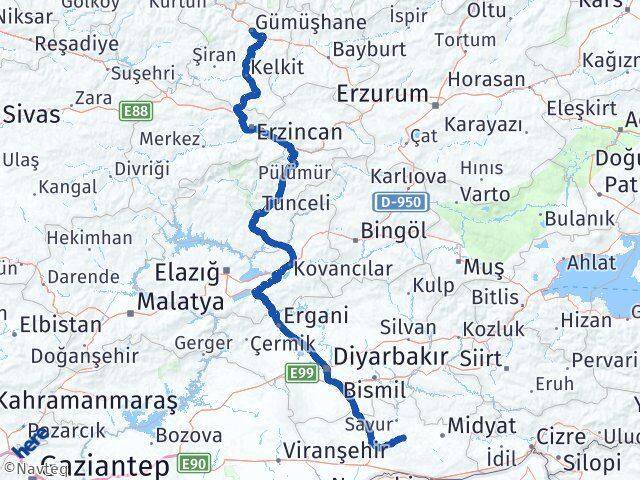 Gümüşhane Ömerli Mardin Arası Kaç Km - Yol Haritası
