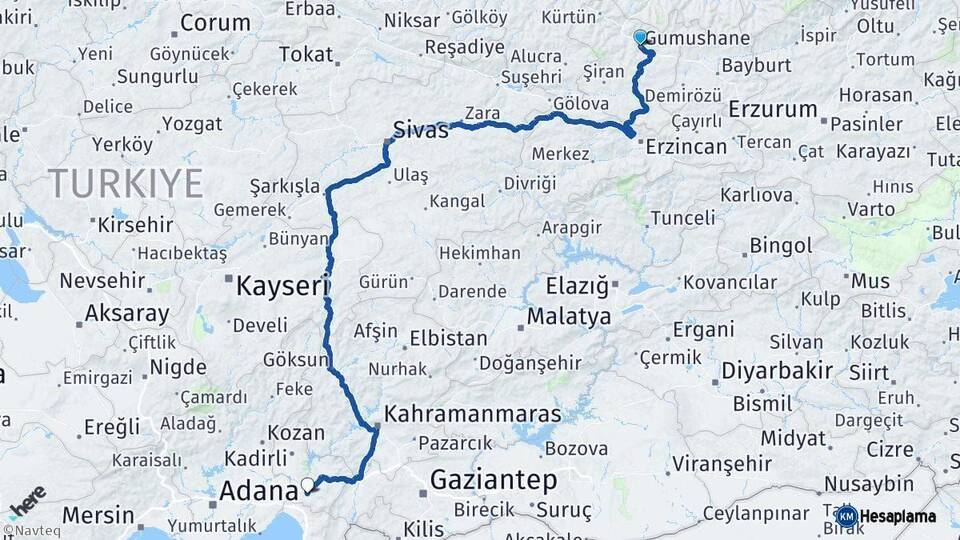 Gümüşhane Osmaniye Arası Kaç Km - Yol Haritası