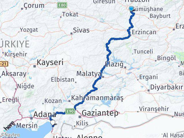 Gümüşhane Payas Hatay Arası Kaç Km - Yol Haritası