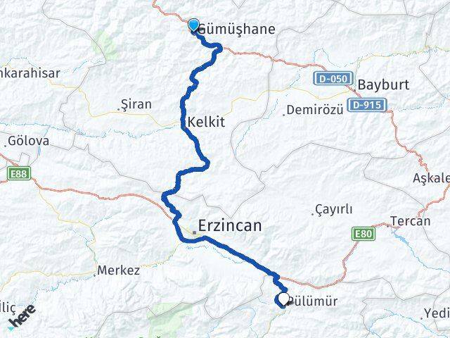 Gümüşhane Pülümür Tunceli Arası Kaç Km - Yol Haritası