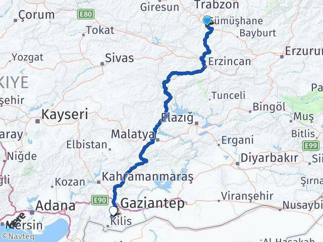 Gümüşhane Şahinbey Gaziantep Arası Kaç Km - Yol Haritası
