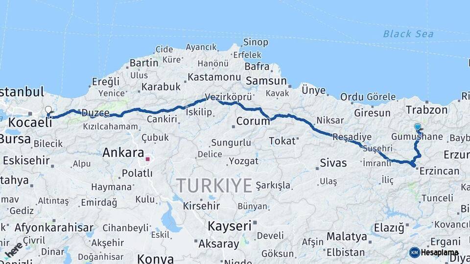 Gümüşhane Sakarya Arası Kaç Km - Yol Haritası