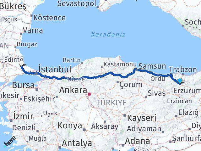 Gümüşhane Saray Tekirdağ Arası Kaç Km - Yol Haritası